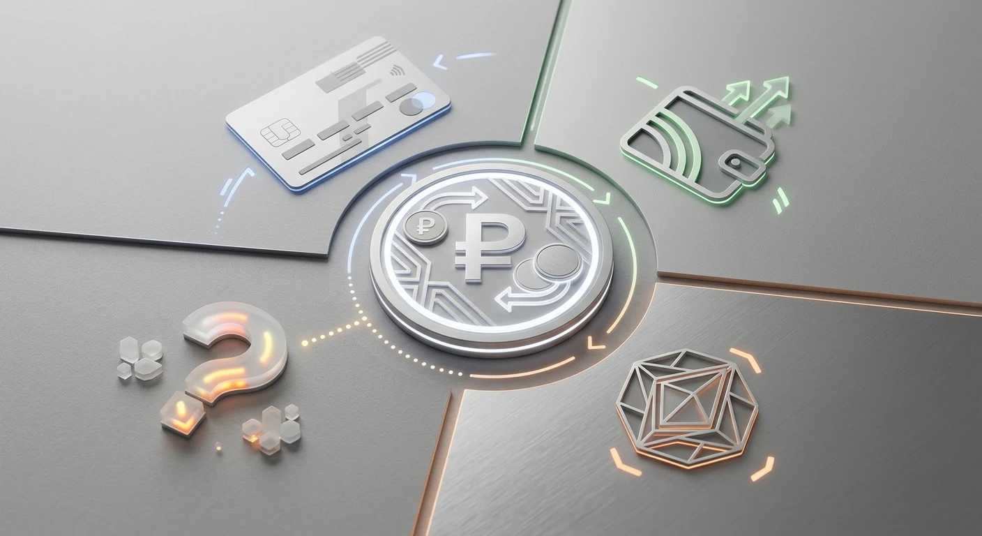 Neutralna ilustracja płatności w PLN kartą, e-portfelem i kryptowalutą